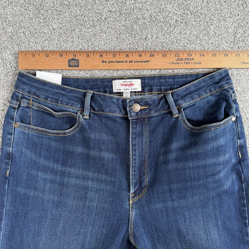 Wrangler High Rise Bootcut Jeans Womens Stretch Dark Wash Blue Size 14 32x27 NEW - Picture 13 of 14